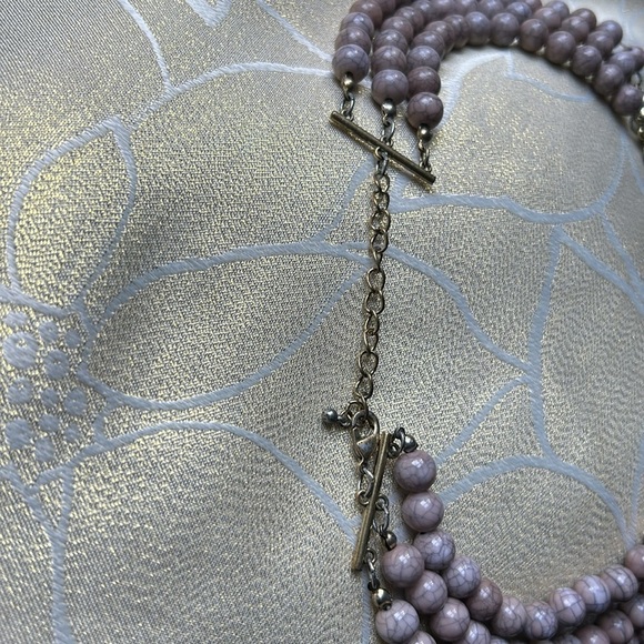 Gray Beaded Turquoise Rhinestones Gold Necklace 19” Center Pendant 2.5” - Picture 4 of 10